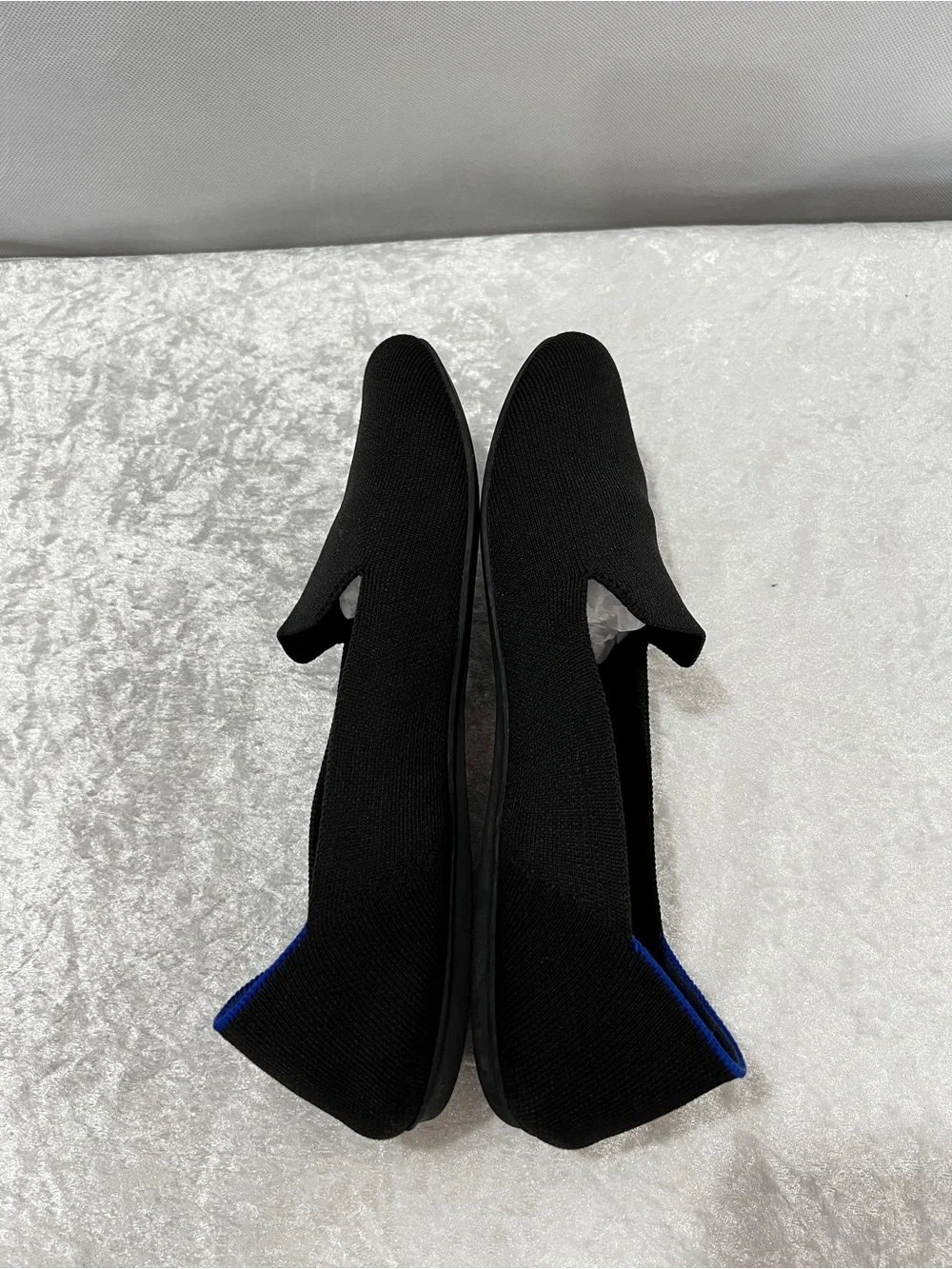 Rothy’s The Loafer Flats Black/Blue Detail Size 11.5 Knit Stretchy Slip-On Comfy